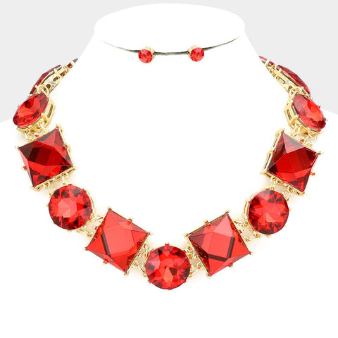 Diana Red Collar Statement Necklace Set