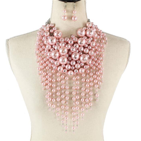 Pink Pearl Drop Necklace Set