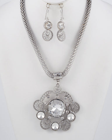 Crystal Flower Pendant Necklace