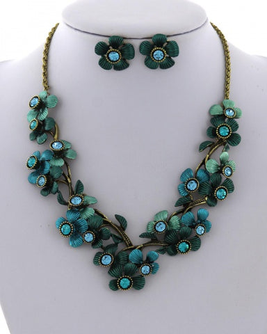 Teal Flower Collar Necklace Set!