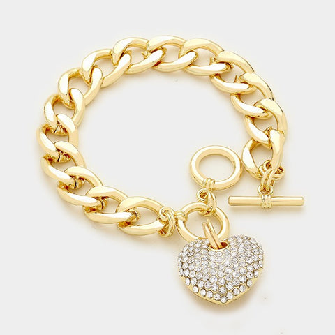 Pavè crystal heart charm toggle Bracelet