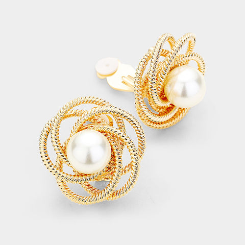 Pearl Swirl Clip on Earrings