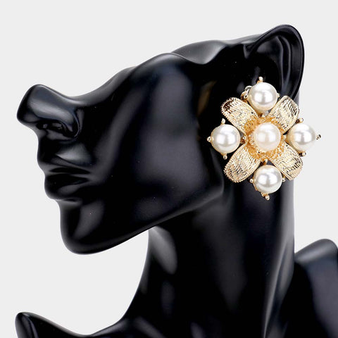 Pearl Floral Clip On Earrings