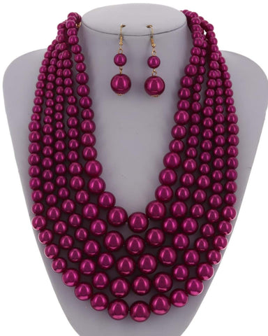 Paula Candy Pink Pearl Necklace Set