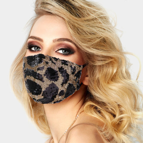 Leopard Pattern Sequin Face Mask