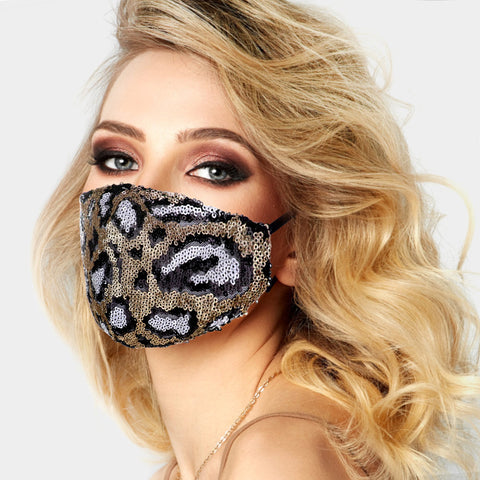 Leopard Print Sequin Face Mask