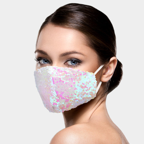 White Sequin Face Mask