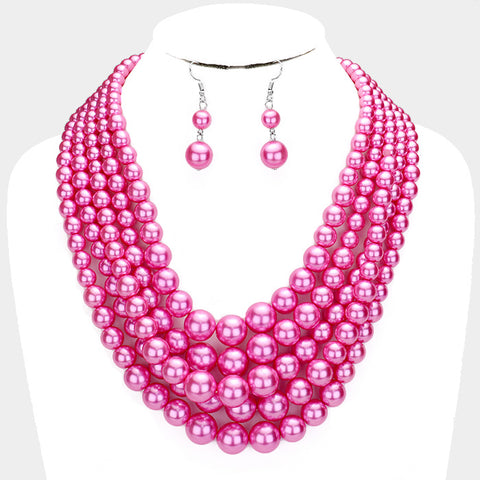 Pink Pearl Necklace Set