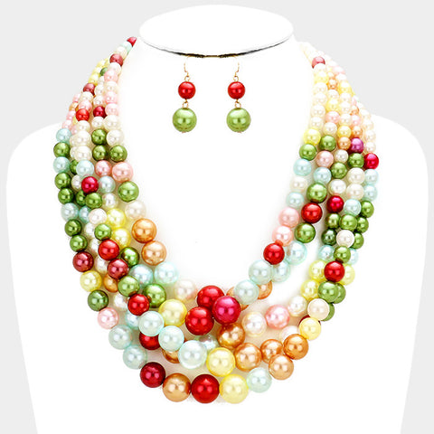 Spring Flower Pearl Necklace Set