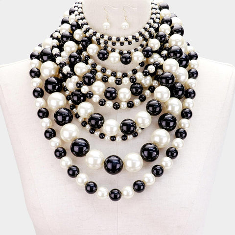 Ebony Ivory Bib Necklace Set
