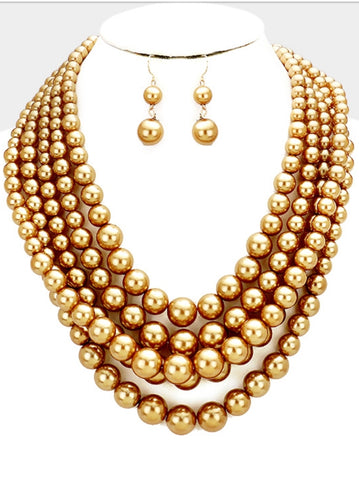 Gold Pearl Layer Necklace Set