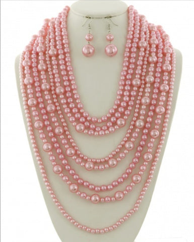 Queen Pink Pearl Necklace Set